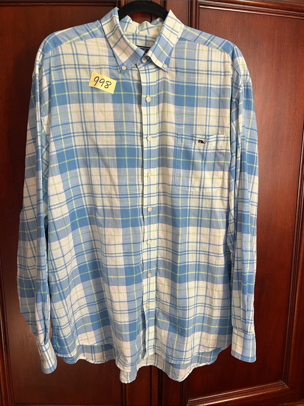 Vineyard Vines Light Blue Plaid Long-Sleeve Button-Down Shirt XL
